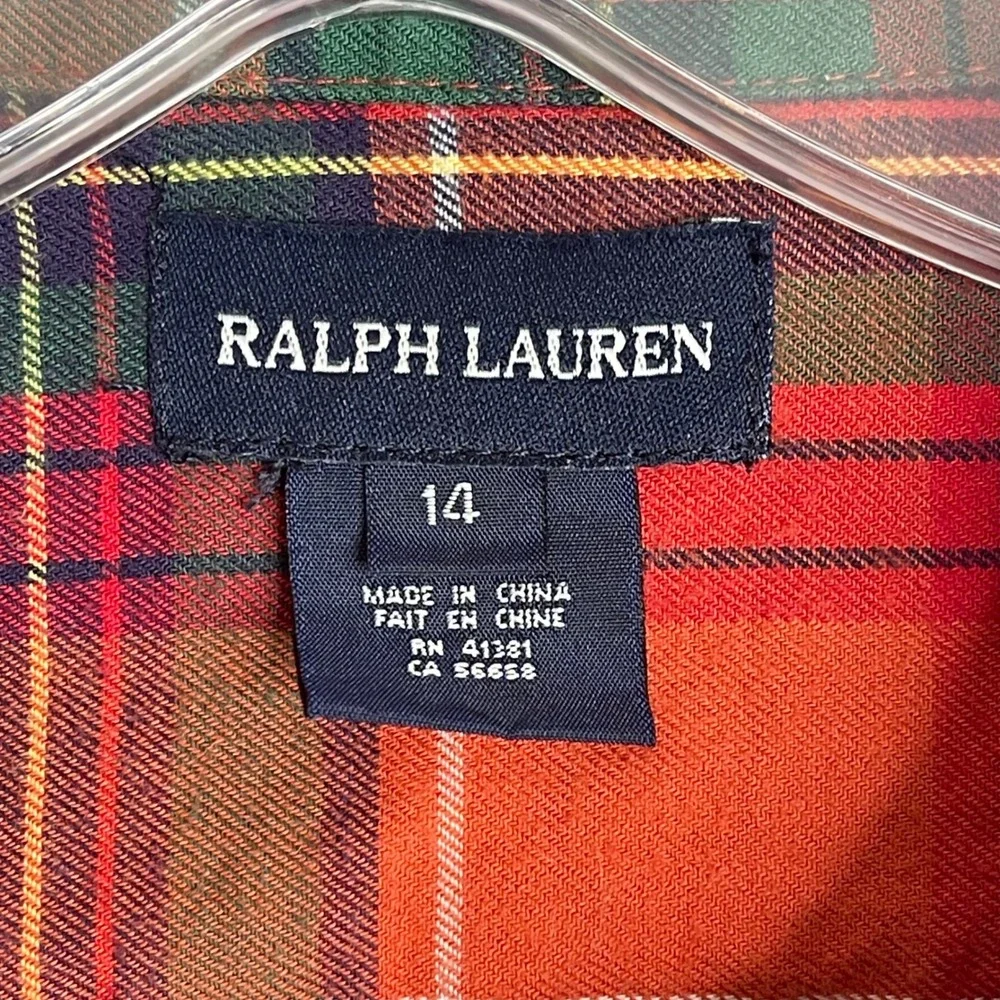 Ralph Lauren Plaid Dress Girls‎ 14 Multi Color Ruffle Preppy Long Sleeve Holiday